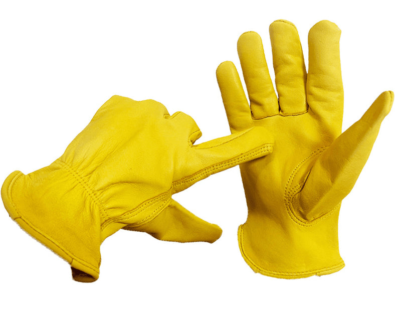 Leather Work Yellow Gloves for Motorcycle and Electric Vehicle Riding, Cowhide Protective Gloves for Handling and Driving - FEZS