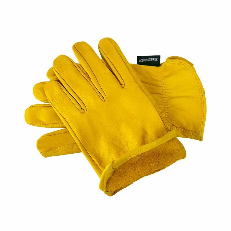 Leather Work Yellow Gloves for Motorcycle and Electric Vehicle Riding, Cowhide Protective Gloves for Handling and Driving - FEZS