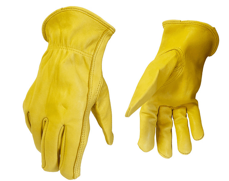 Leather Work Yellow Gloves for Motorcycle and Electric Vehicle Riding, Cowhide Protective Gloves for Handling and Driving - FEZS