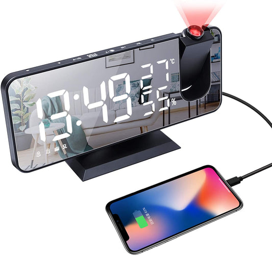 LED Projection Digital Alarm Clock Phone Charger - FEZS
