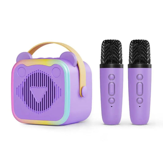 Portable Mini Karaoke Machine 3.5mm Earphone HIFI Surround Mini Home Karaoke Speaker Wireless Microphones RGB Lights - FEZS