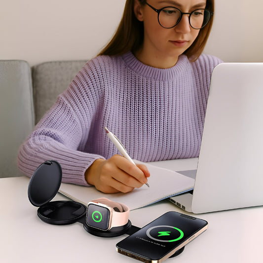 Power & Sound Essentials Bundle – 5 - in - 1 Folding Wireless Charging Station + True Wireless Earbuds - FEZS
