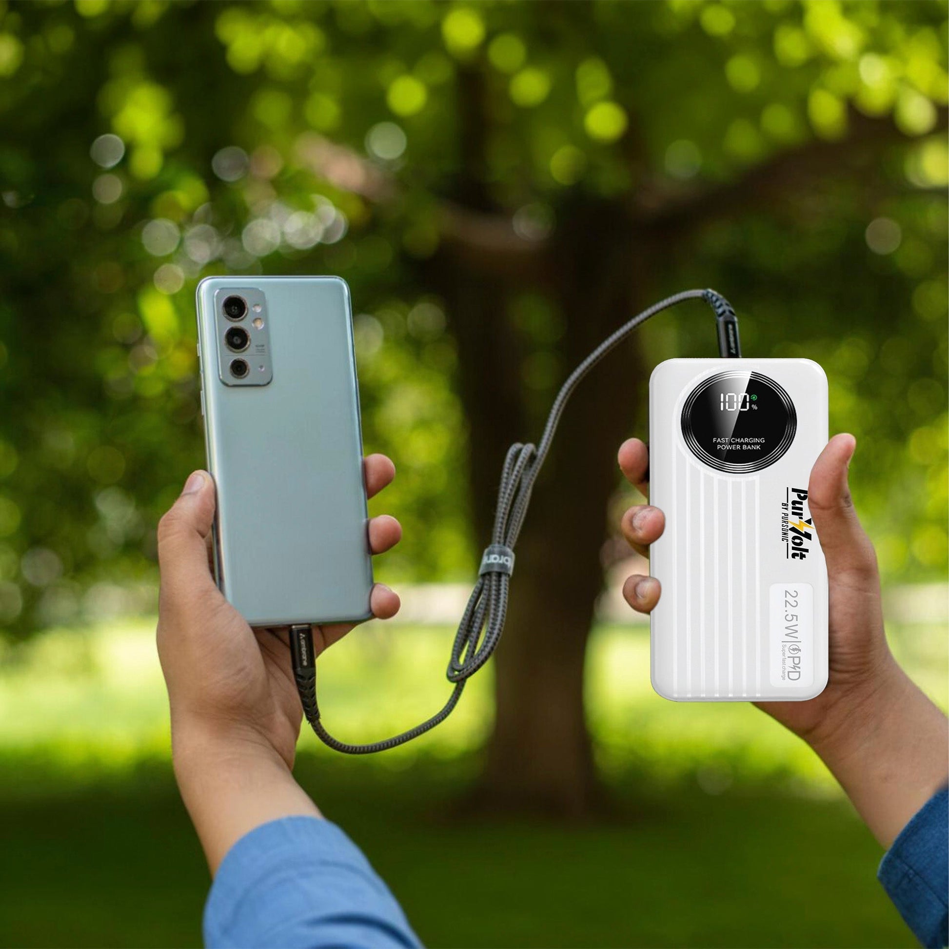 Pursonic 10,000mAh LED Fast Charging Power Bank – Built - in Cables, 22.5W Output, Type - C/USB/Lightning Compatibility - FEZS